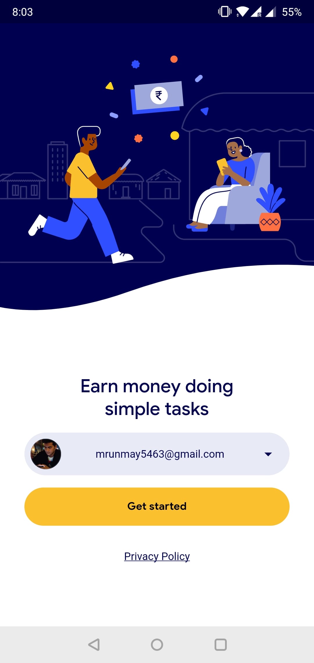 sign up to task mate android app