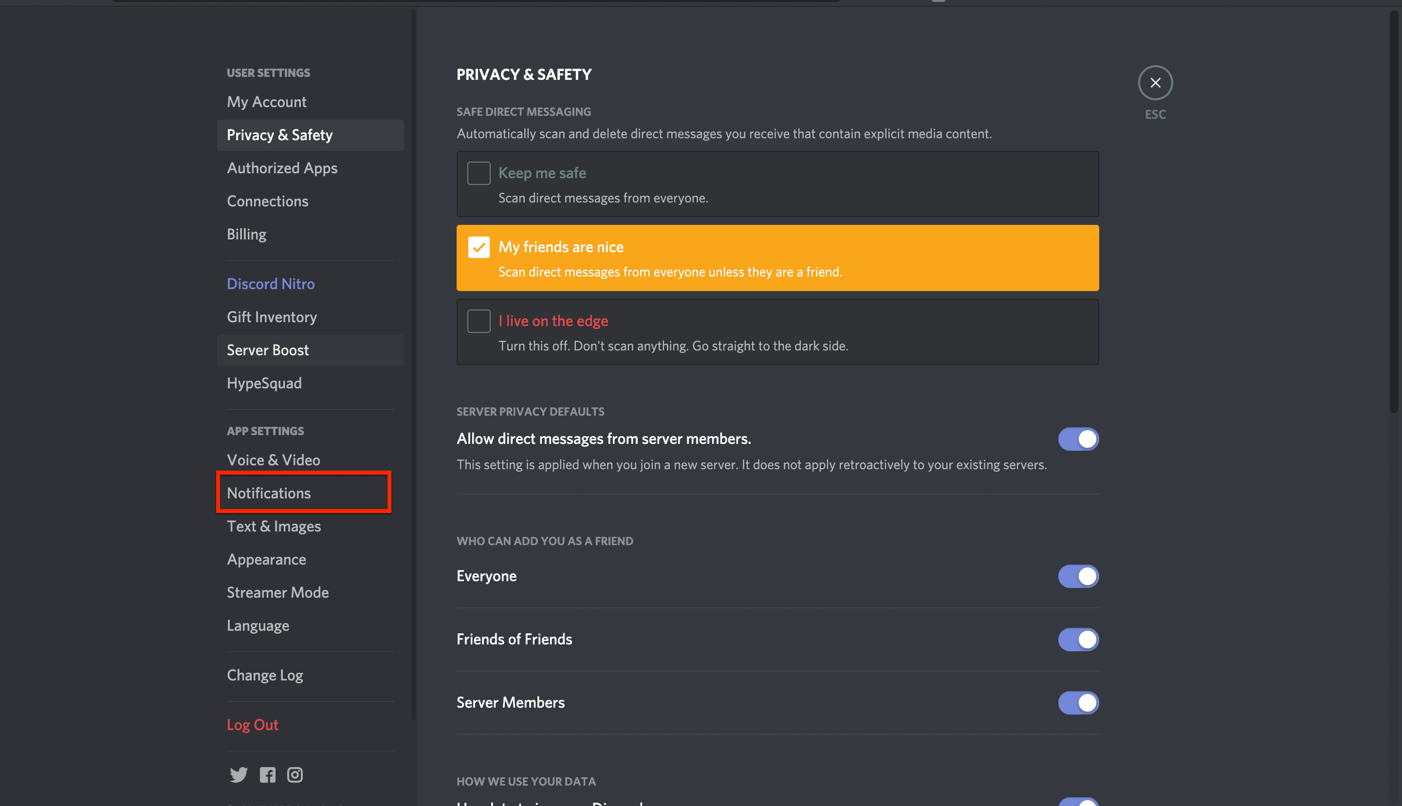 Notifications setting for Text to speech discord