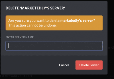 delete server button on discord