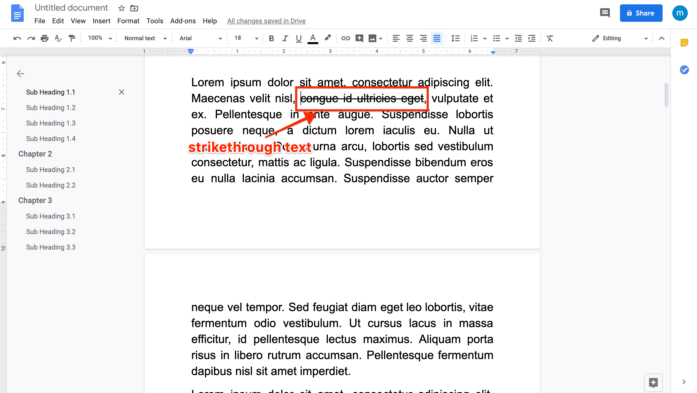 add strikethrough google docs