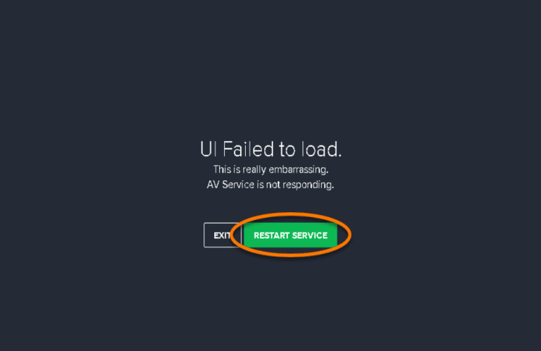 Avast UI failed to load