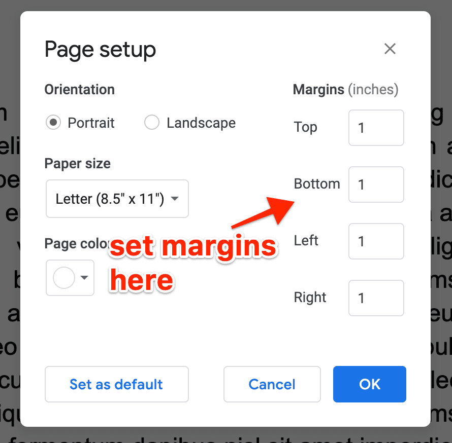 google docs change margins