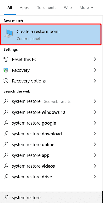 create a restore point in windows os