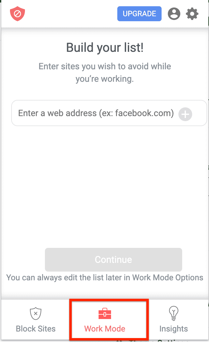 enable work mode in siteblocker